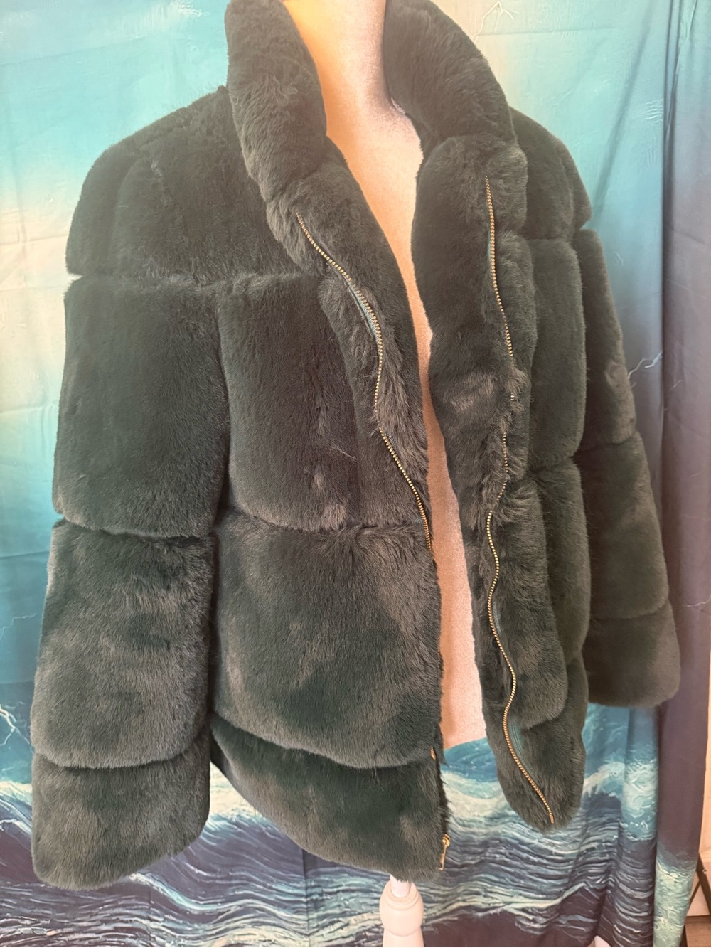 Apparis Forest Green Faux Fur Teddy Coat with Gold Zipper